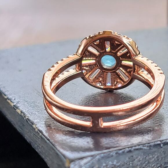 Rose Gold Plated Eternity Ring with Blue Gemstones - Size 10 - Picture 4 of 10